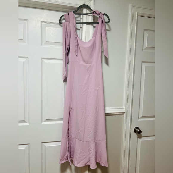 Dusty rose bridesmaid square neck ruffle split adjustable strap sundress w belt - Picture 7 of 10